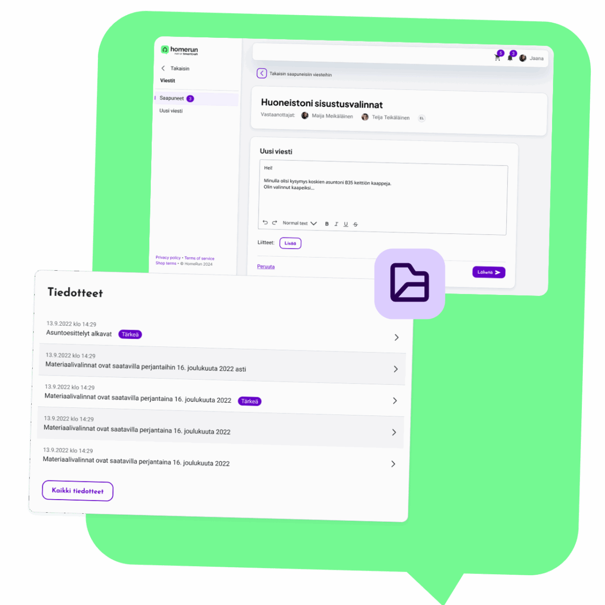 homerun app tiedotteet