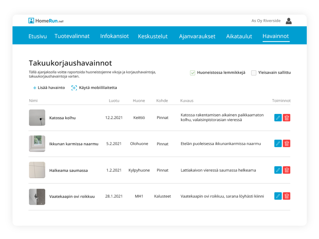 Vika ja puutehallinta jäänyt jälkeen? Hallitse puutteet ja viat Homerun Asukastarkastus-työkalulla
