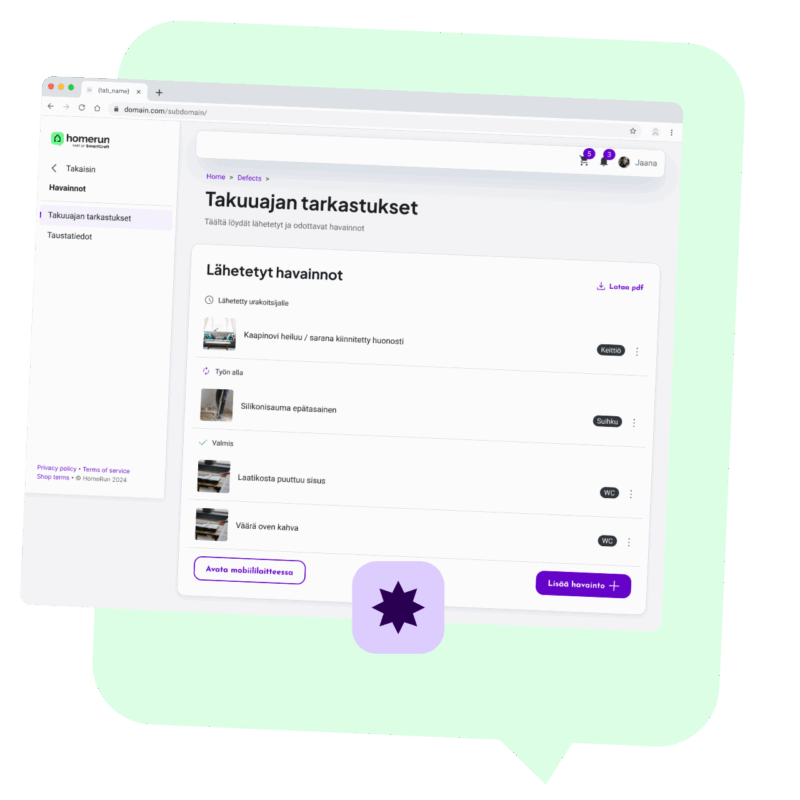 homerun takuuajan tarkastukset